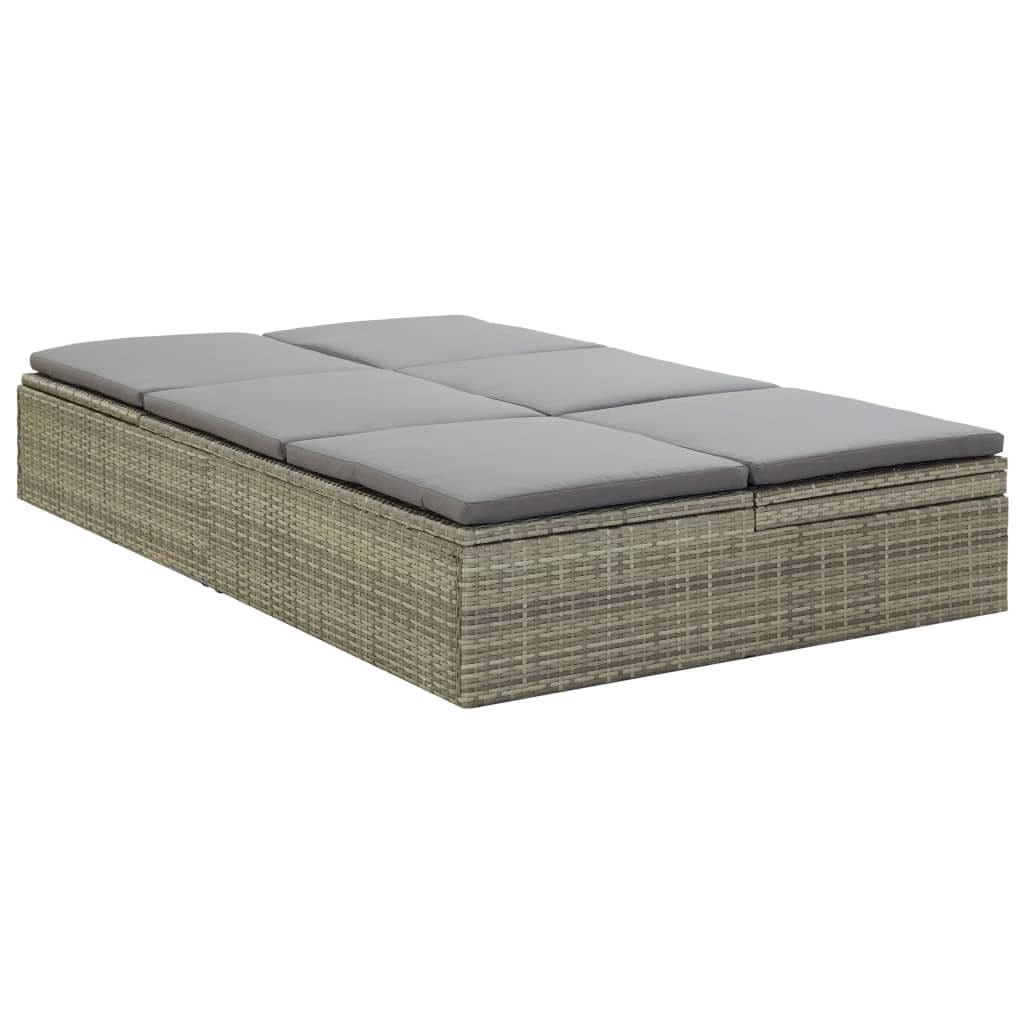 Convertible Sun Bed with Cushion Poly Rattan Gray - Image 5