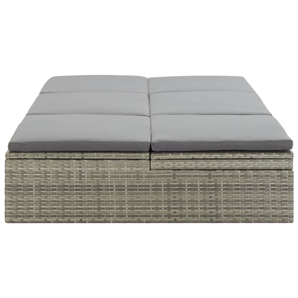 Convertible Sun Bed with Cushion Poly Rattan Gray - Image 6