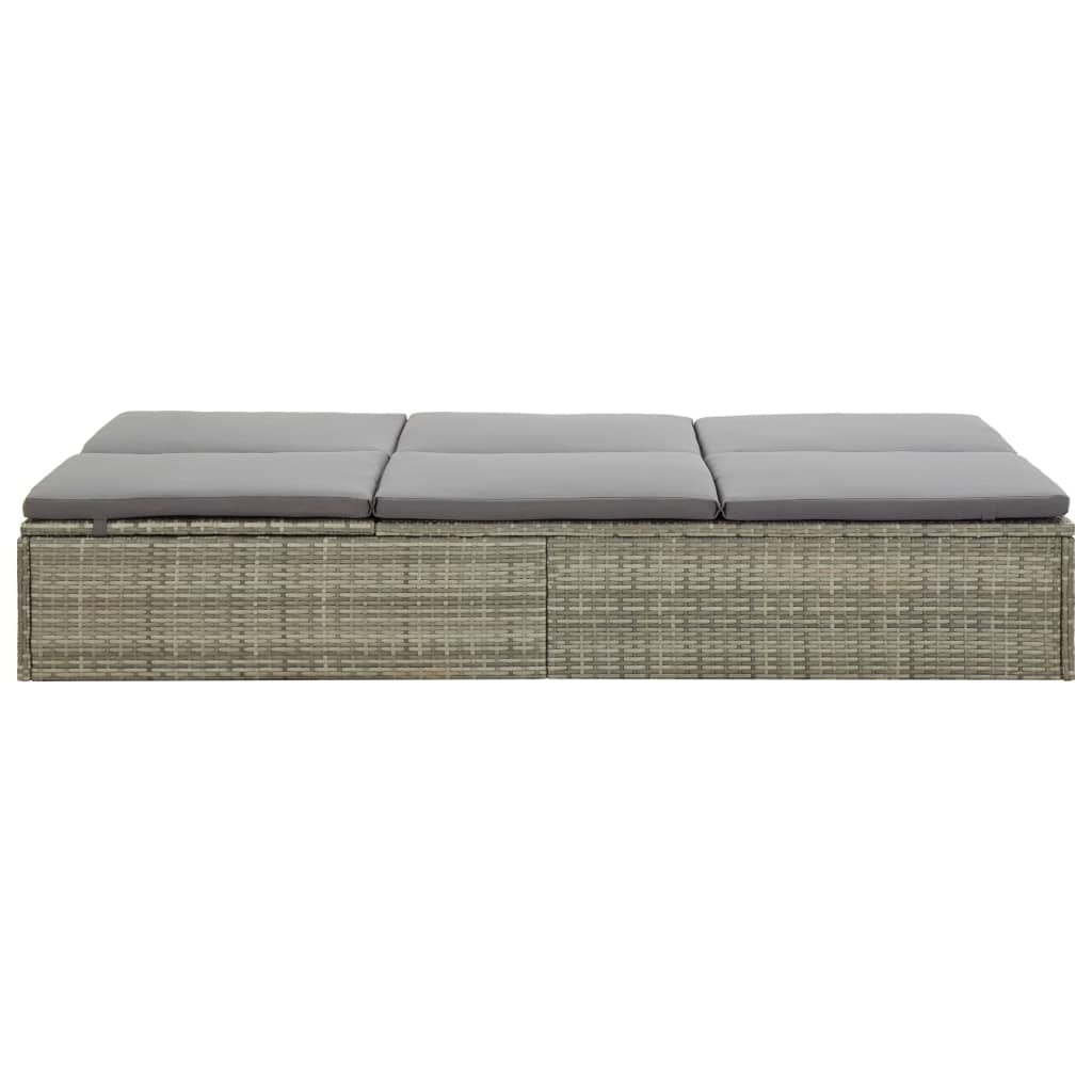 Convertible Sun Bed with Cushion Poly Rattan Gray - Image 7