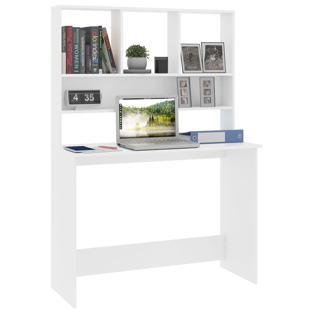 Desk with Shelves White 43.3"x17.7"x61.8" Engineered Wood - Image 3
