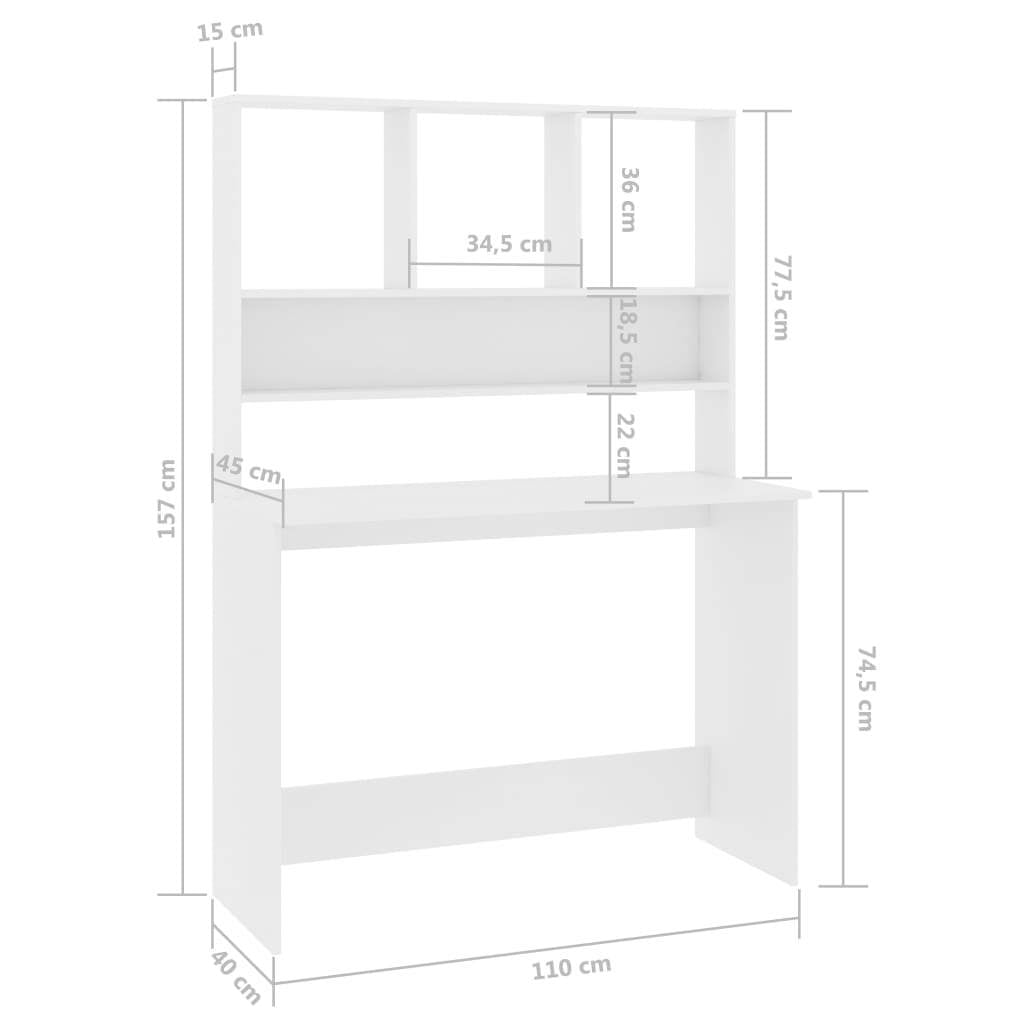 Desk with Shelves White 43.3"x17.7"x61.8" Engineered Wood - Image 6