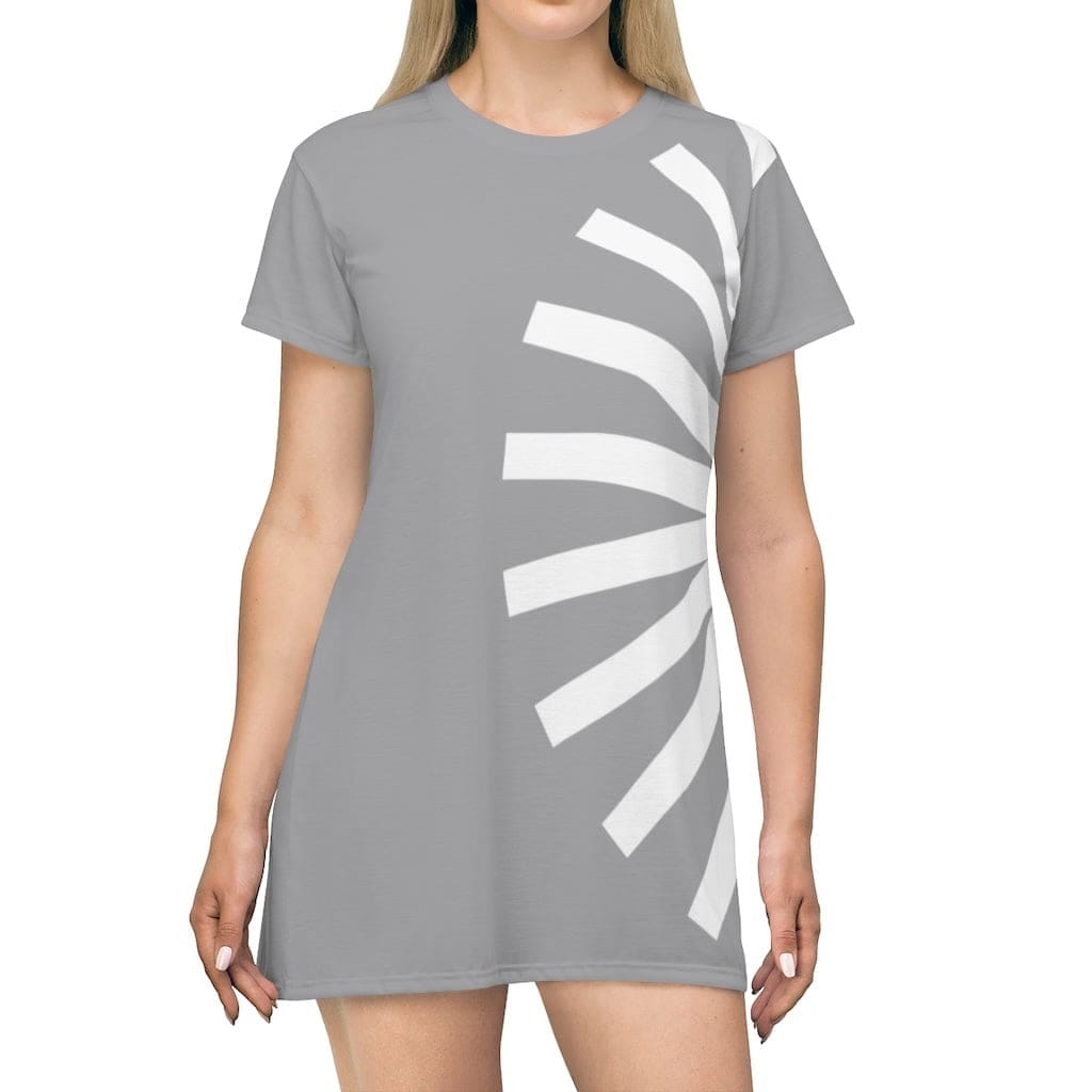 Womens TShirt Dress Fan Grid Grey