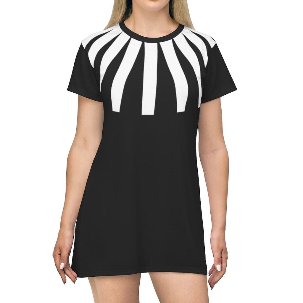 Womens TShirt Dress Fan Grid White Black