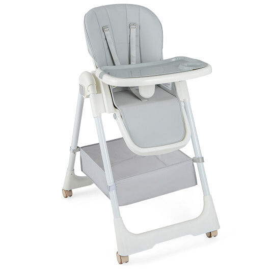 Baby High Chair Folding Feeding Chair with Multiple Recline and Height Positions-Yellow