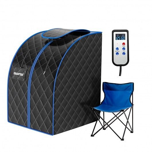 Portable Personal Far Infrared Sauna with Heating Foot Pad and Chair-Black