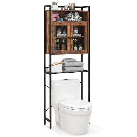 Over-The-Toilet Storage Cabinet with Heavy-Duty Metal Frame 2-door Freestanding-Rustic Brown