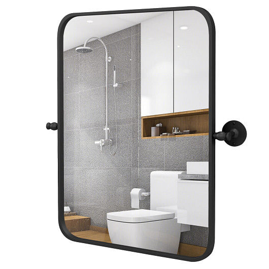 30 x 22 Inch Black Metal Framed Pivot Rectangle Wall-Mounted Mirror