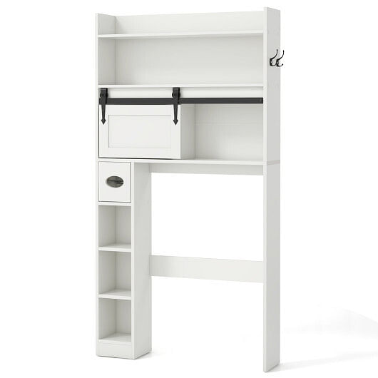 Over The Toilet Storage Cabinet with Sliding Barn Door and Adjustable Shelves-Gray