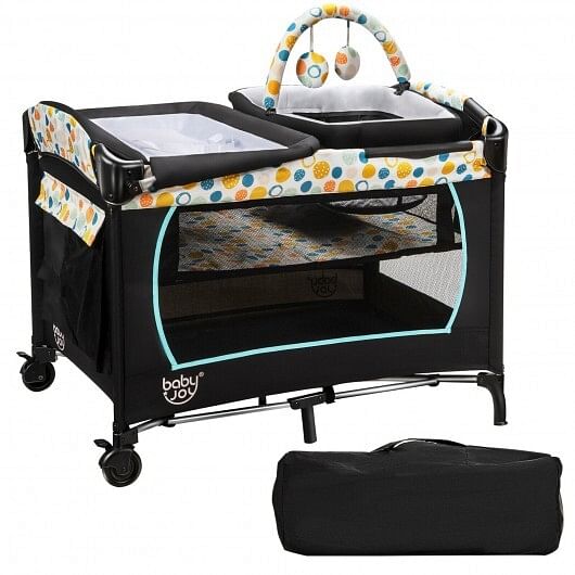 4-in-1 Convertible Portable Baby Playard with Changing Station-Blue