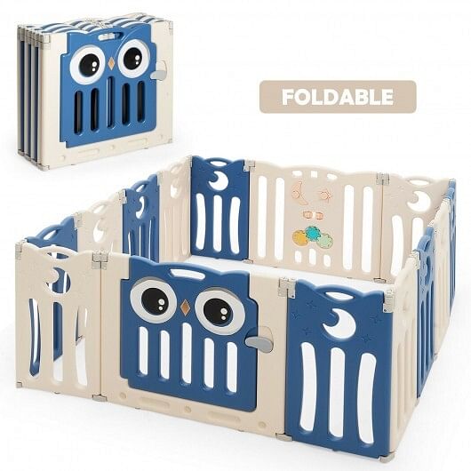 14-Panel Baby Playpen Kids Activity Center Foldable Play Yard with Lock Door-Pink