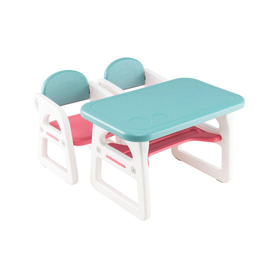 Kids Table and Chair Set with Building Blocks-Pink & Purple