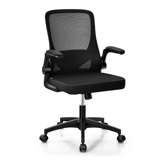 Swivel Mesh Office Chair with Foldable Backrest and Flip-Up Arms-Black