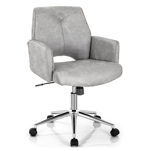 Adjustable Hollow Mid Back Leisure Office Chair with Armrest-Gray