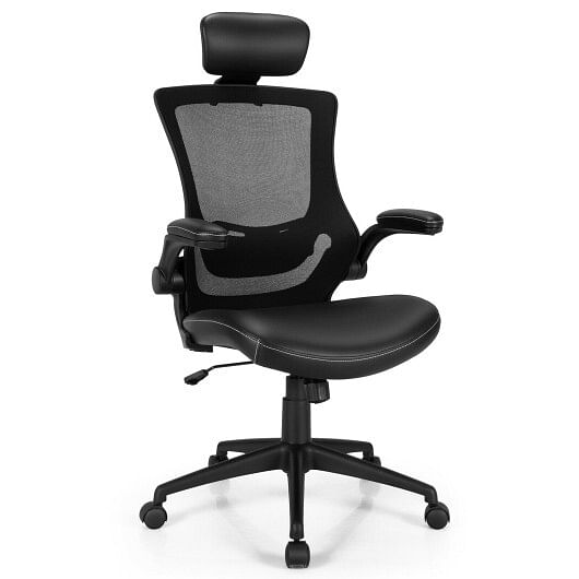 High-Back Executive Chair with Adjustable Lumbar Support and Headrest-Black