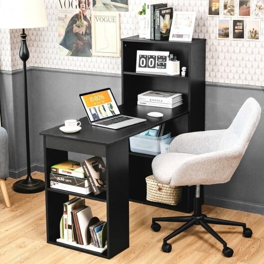 Computer Desk Writing Workstation Office with 6-Tier Storage Shelves-Black - Image 2