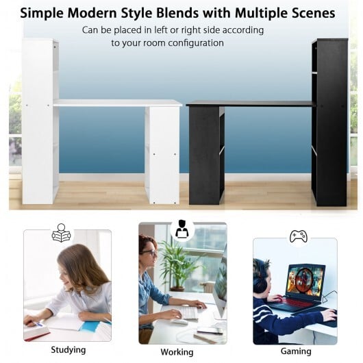 Computer Desk Writing Workstation Office with 6-Tier Storage Shelves-Black - Image 3