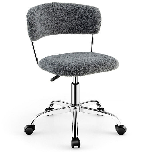 Computer Desk Chair Adjustable Sherpa Office Chair Swivel Vanity Chair-White