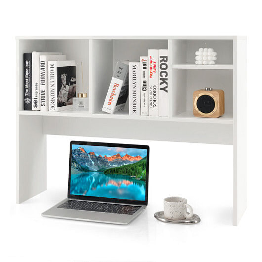 Computer Desktop Bookcase with 4 Cubbies and Open Back Compartment-Natural