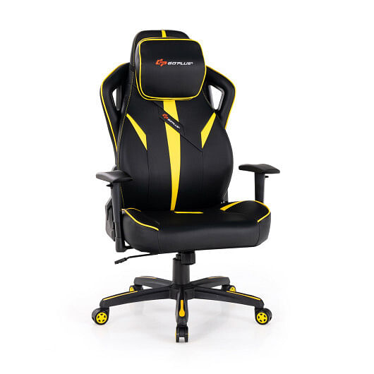 Ergonomic Gaming Chair with Adjustable Height and Reclining Backrest-Yellow