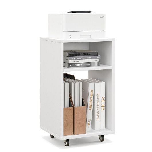 Mobile File Cabinet Wooden Printer Stand Vertical Storage Organizer-White