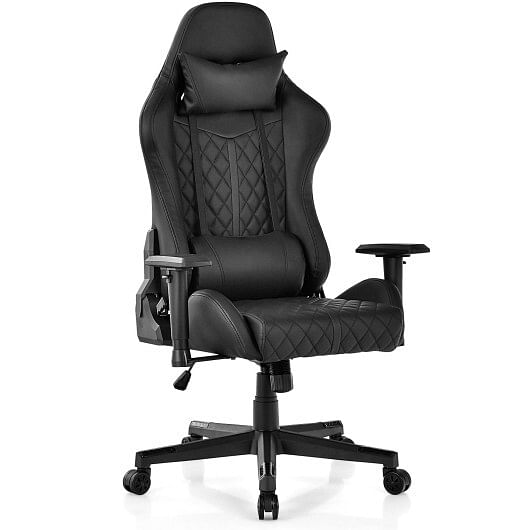 Adjustable 360?° Swivel PU Gaming Chair with RGB LED Lights and Nylon Base-Black