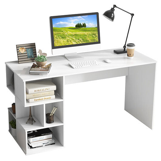 Modern Computer Desk with 3 Tier Storage Shelves for Home Office-White