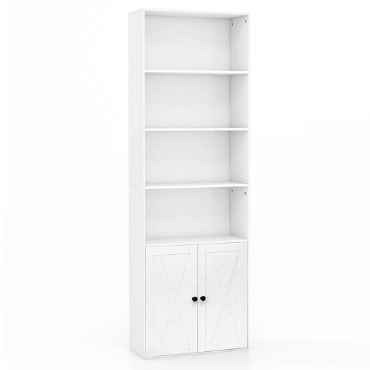 71 Inch Freestanding Bookshelf with 6 Shelves and 2-Door Cabinet-White