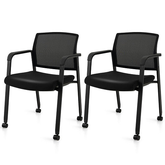 Set of 2 Stackable Rolling Office Chairs with Mesh Backrest-Black