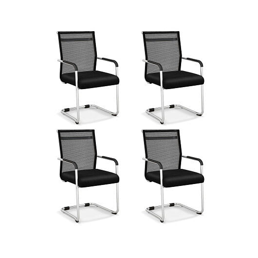 Office Guest Chairs Set of 4 with Metal Sled Base and Armrests-Black