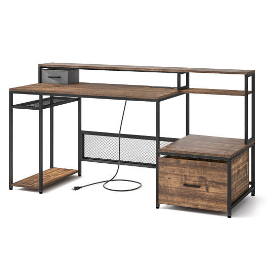 67 Inch Computer Desk with Monitor Stand & File Drawer-White
