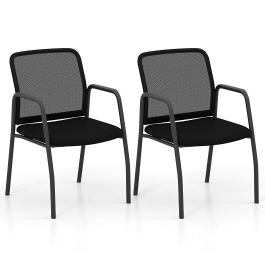 Waiting Room Chair Set of 2 Office Guest Chairs with Ergonomic Mesh Backrest-Black