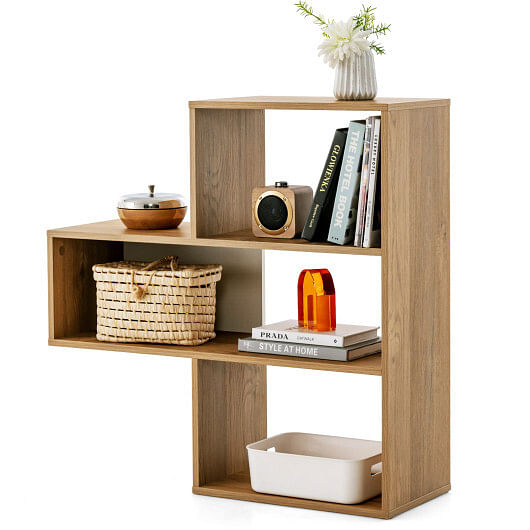 Convex Bookshelf 3-Shelf Open Bookcase Room Organizer with Anti-Toppling Device