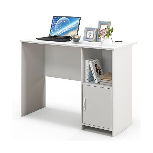 Modern Computer Desk with Cabinet-White