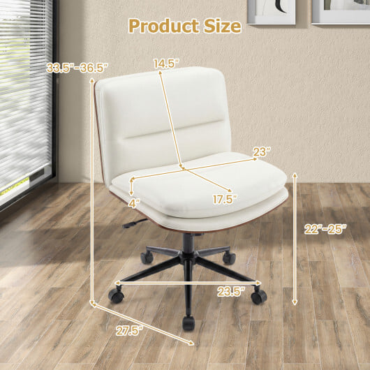 Armless Office Chair with Curved Backrest and Padded Seat-White - Image 3