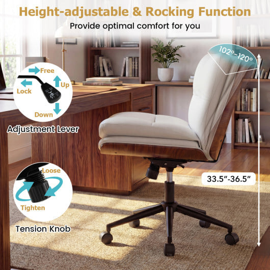 Armless Office Chair with Curved Backrest and Padded Seat-White - Image 4