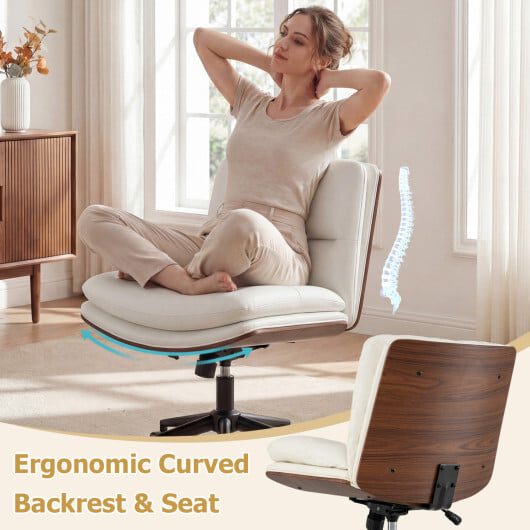 Armless Office Chair with Curved Backrest and Padded Seat-White - Image 5