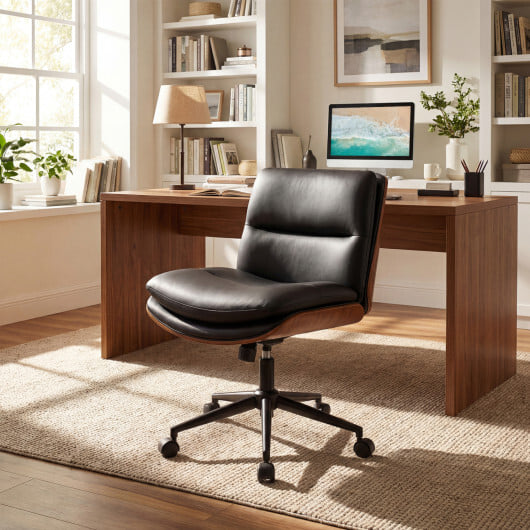 Armless Office Chair with Curved Backrest and Padded Seat-White - Image 7