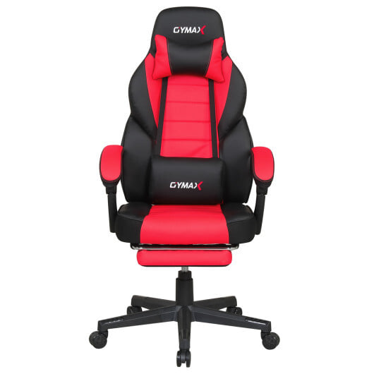 Ergonomic Video Game Chair with Headrest and Reclining Backrest-Red