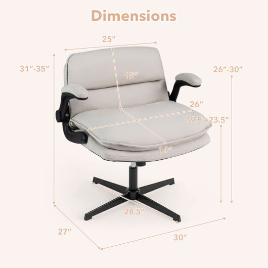Criss Cross Chair with Flip-up Arms Ergonomic Office Desk Chair with Adjustable Height Wide Backrest Padded Seat-Beige - Image 4