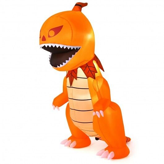 8 Feet Halloween Inflatable Pumpkin Head Dinosaur with LED Lights and 4 Stakes