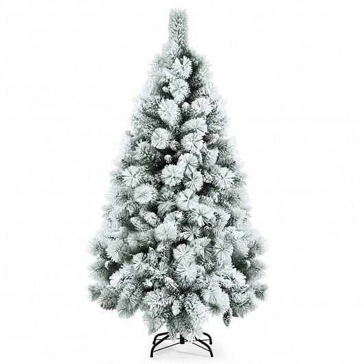 Flocked Hinged Artificial Slim Christmas Tree with Pine Needles-7 ft