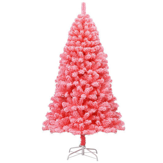 Pink Christmas Tree with Snow Flocked PVC Tips and Metal Stand-7.5 ft