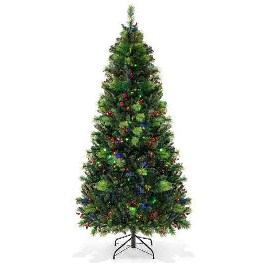 6/7/8 Feet Pre-Lit Artificial Christmas Tree with 300/400/500 LED Lights-8 ft