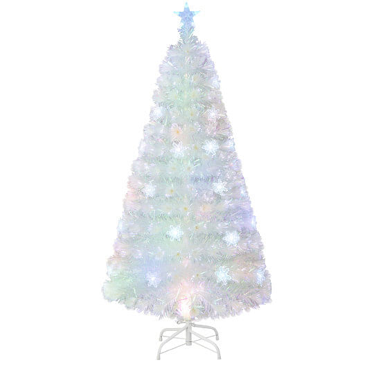 5/6/7 Feet Pre-Lit White Artificial Christmas Tree with Iridescent Leaves-7 ft