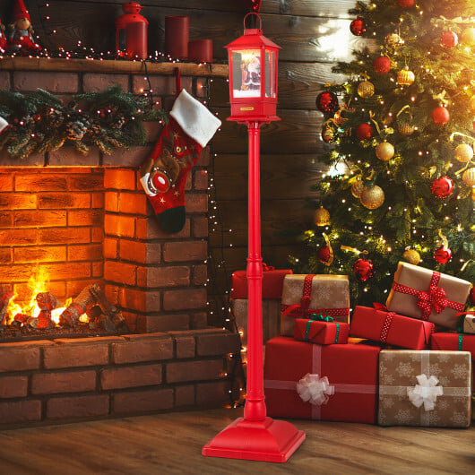 61 Inch Christmas Musical Street Lamp Post with Detachable Snow Globe Lantern-Red - Image 2