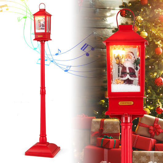 61 Inch Christmas Musical Street Lamp Post with Detachable Snow Globe Lantern-Red - Image 4