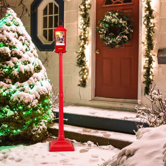 61 Inch Christmas Musical Street Lamp Post with Detachable Snow Globe Lantern-Red - Image 5
