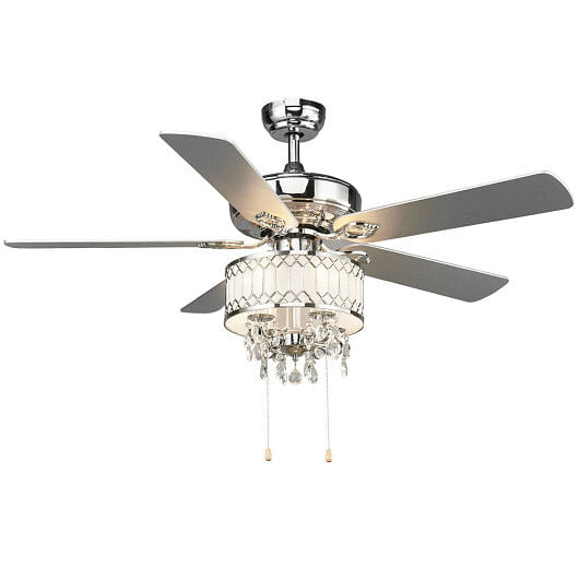 52 Inch Crystal Ceiling Fan Lamp w/ 5 Reversible Blades-Silver