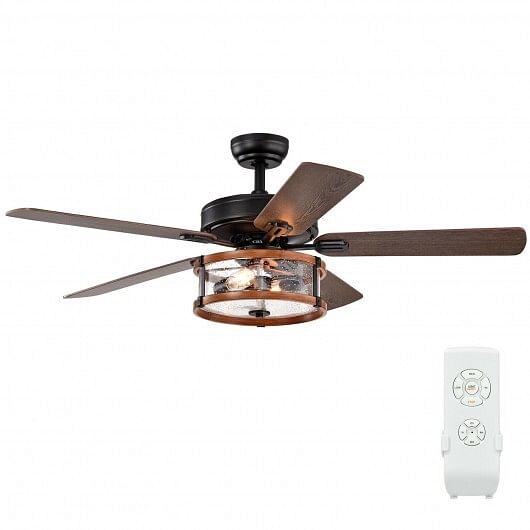 52″ Retro Ceiling Fan Lamp with Glass Shade Reversible Blade Remote Control