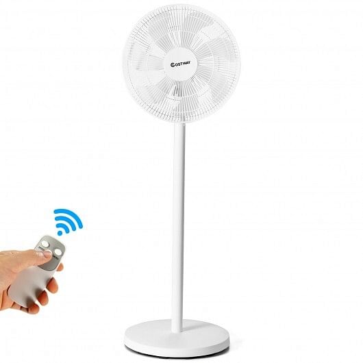 16 Inch Oscillating Pedestal 3-Speed Adjustable Height Fan with Remote Control-White